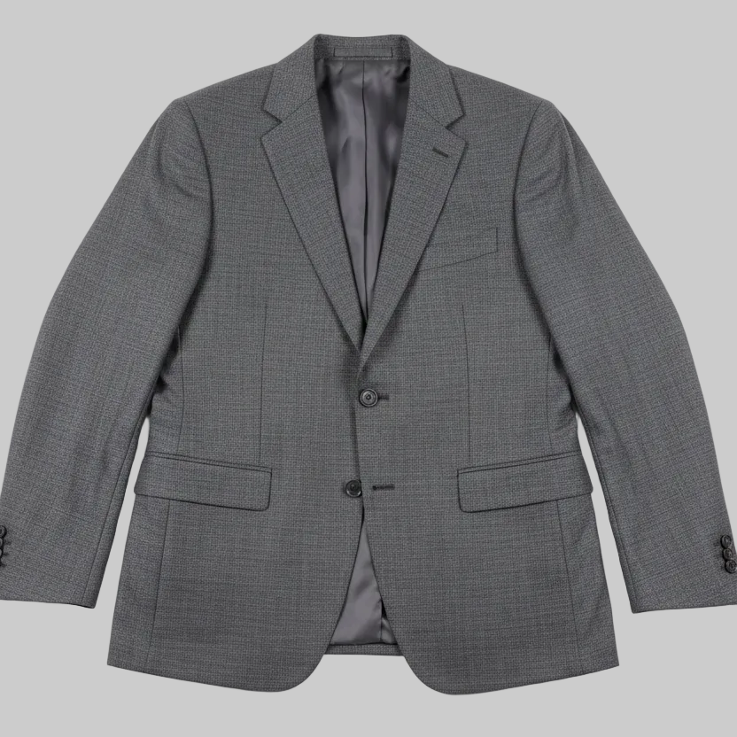 Gray checkered suit jacket on a light gray background