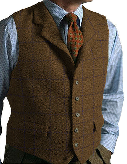 Men Suits Plaid Tweed Gilet