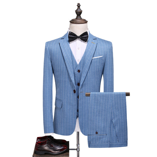 Blue Pinstripe Three-Piece Suit — For Formal & Wedding Wear