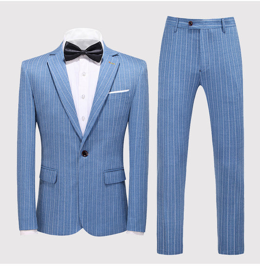 Blue Pinstripe Three-Piece Suit — For Formal & Wedding Wear
