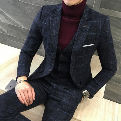 Thick Plaid Three-Piece Suit — For Smart Casual & Work Wear