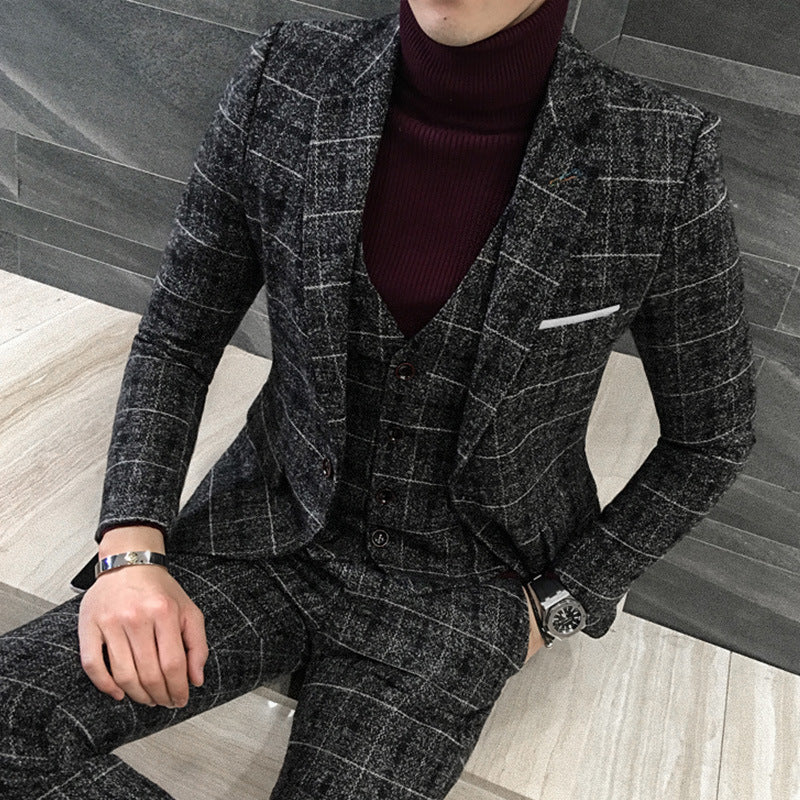 Thick Plaid Three-Piece Suit — For Smart Casual & Work Wear
