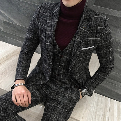 Thick Plaid Three-Piece Suit — For Smart Casual & Work Wear