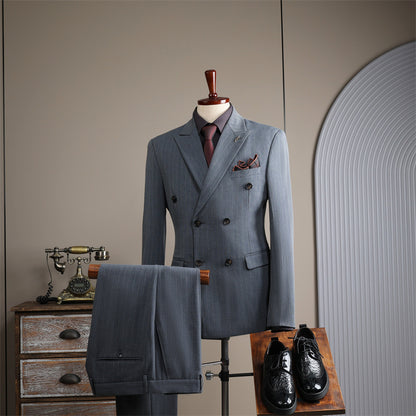 Double-Breasted Pinstripe Suit — For Formal & Business Wear
