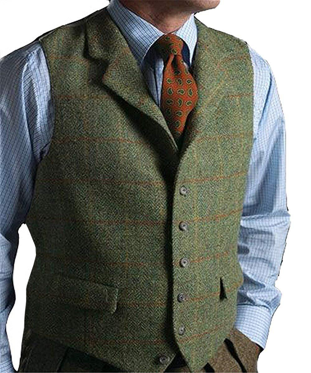 Men Suits Plaid Tweed Gilet
