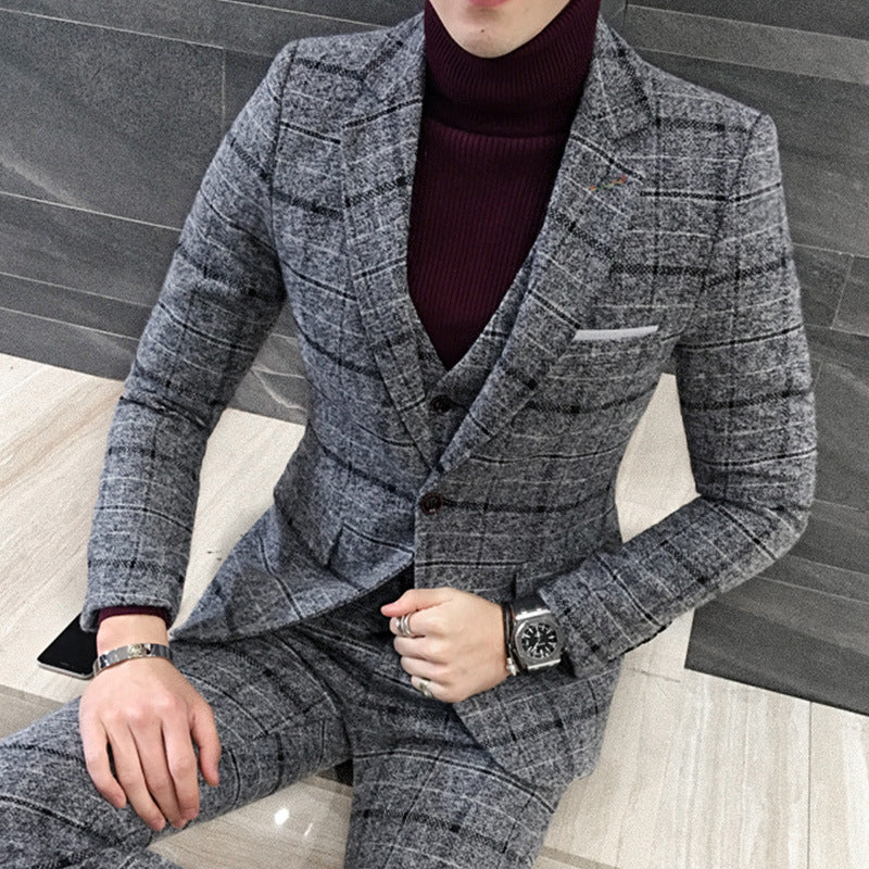 Thick Plaid Three-Piece Suit — For Smart Casual & Work Wear