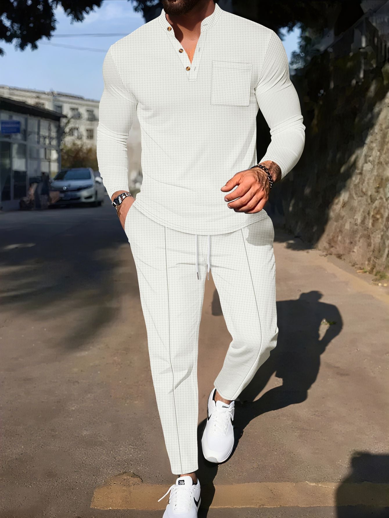 Cream Knit Two-Piece Set — For Smart Casual & City Wear