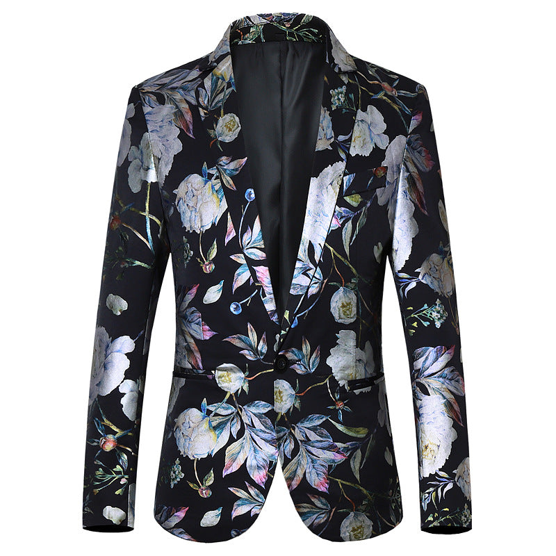 Floral patterned blazer on a white background