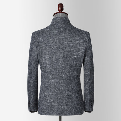 Textured Mandarin-Collar Suit Jacket — For Refined Heritage Style