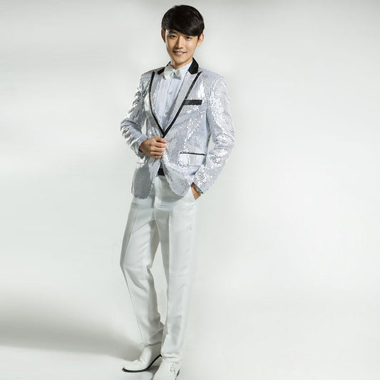 Blue Sequin Tuxedo Jacket — For Parties & Stage Events