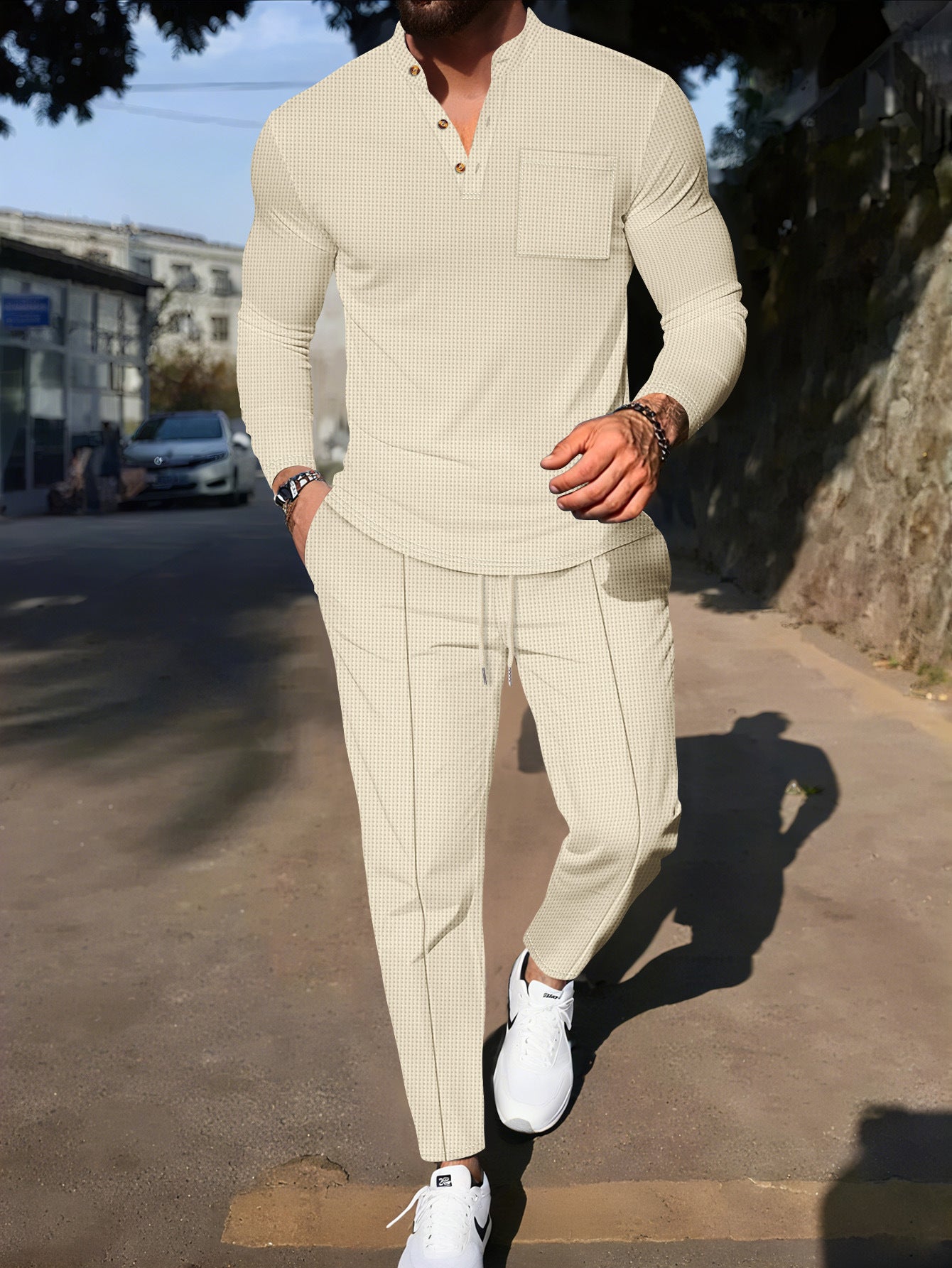 Cream Knit Two-Piece Set — For Smart Casual & City Wear