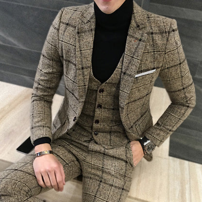 Thick Plaid Three-Piece Suit — For Smart Casual & Work Wear