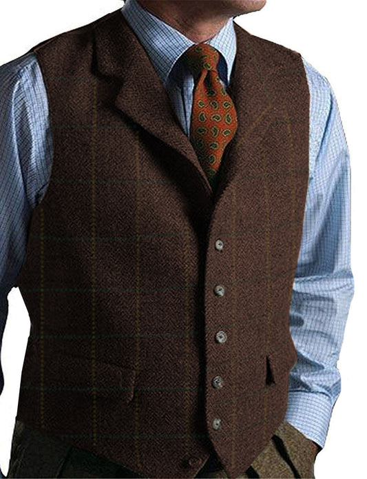Men Suits Plaid Tweed Gilet