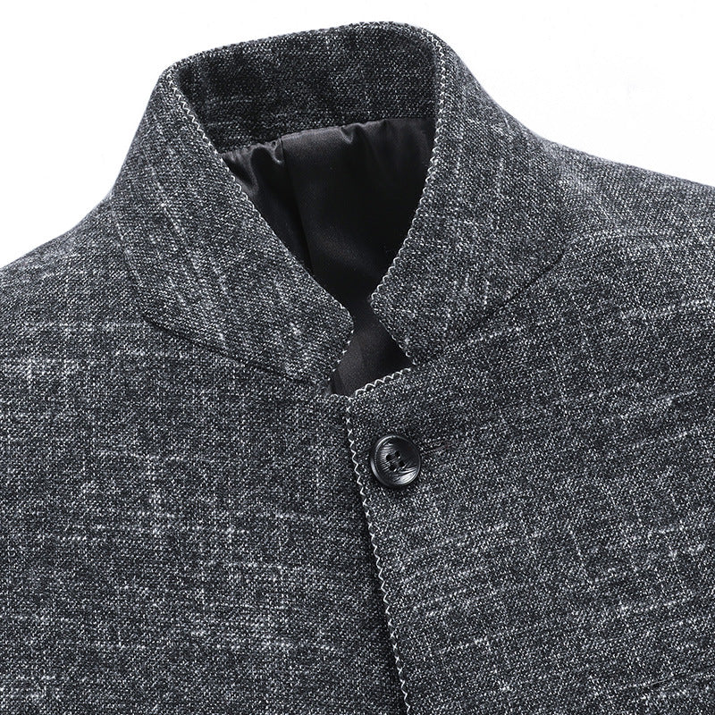 Textured Mandarin-Collar Suit Jacket — For Refined Heritage Style