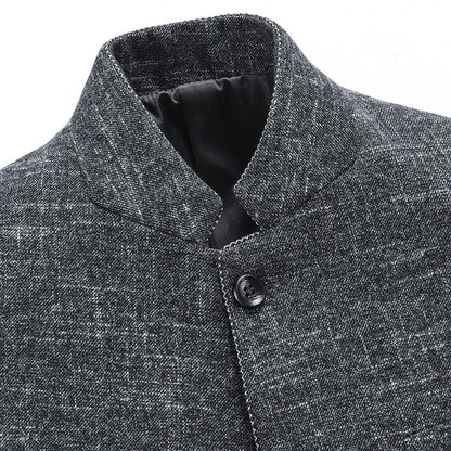 Textured Mandarin-Collar Suit Jacket — For Refined Heritage Style
