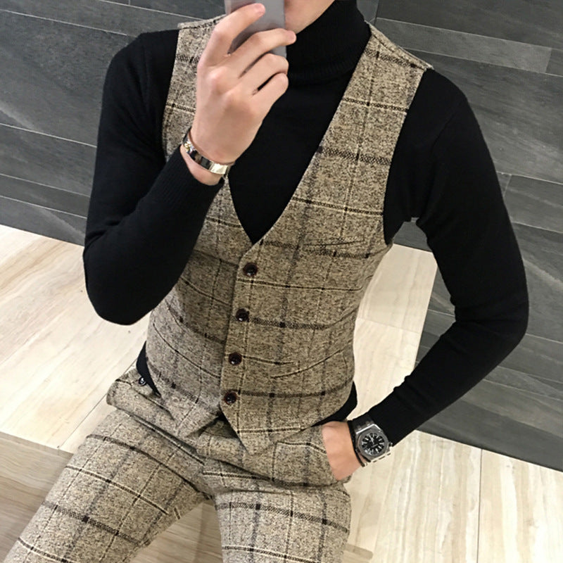 Thick Plaid Three-Piece Suit — For Smart Casual & Work Wear