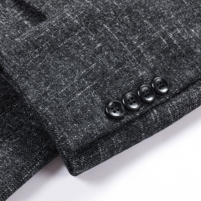 Textured Mandarin-Collar Suit Jacket — For Refined Heritage Style