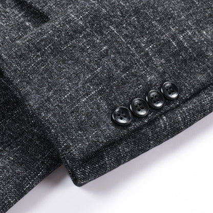 Textured Mandarin-Collar Suit Jacket — For Refined Heritage Style