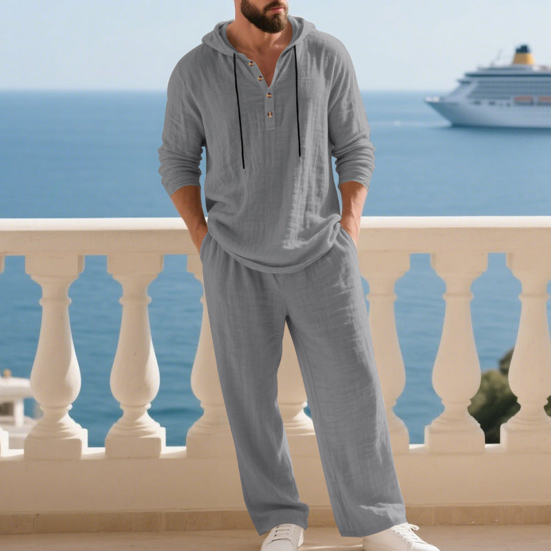 Men's Casual Home Wear Set Long Sleeve Pants With Hood
