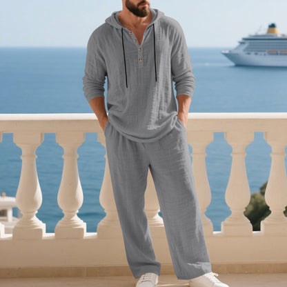 Men's Casual Home Wear Set Long Sleeve Pants With Hood
