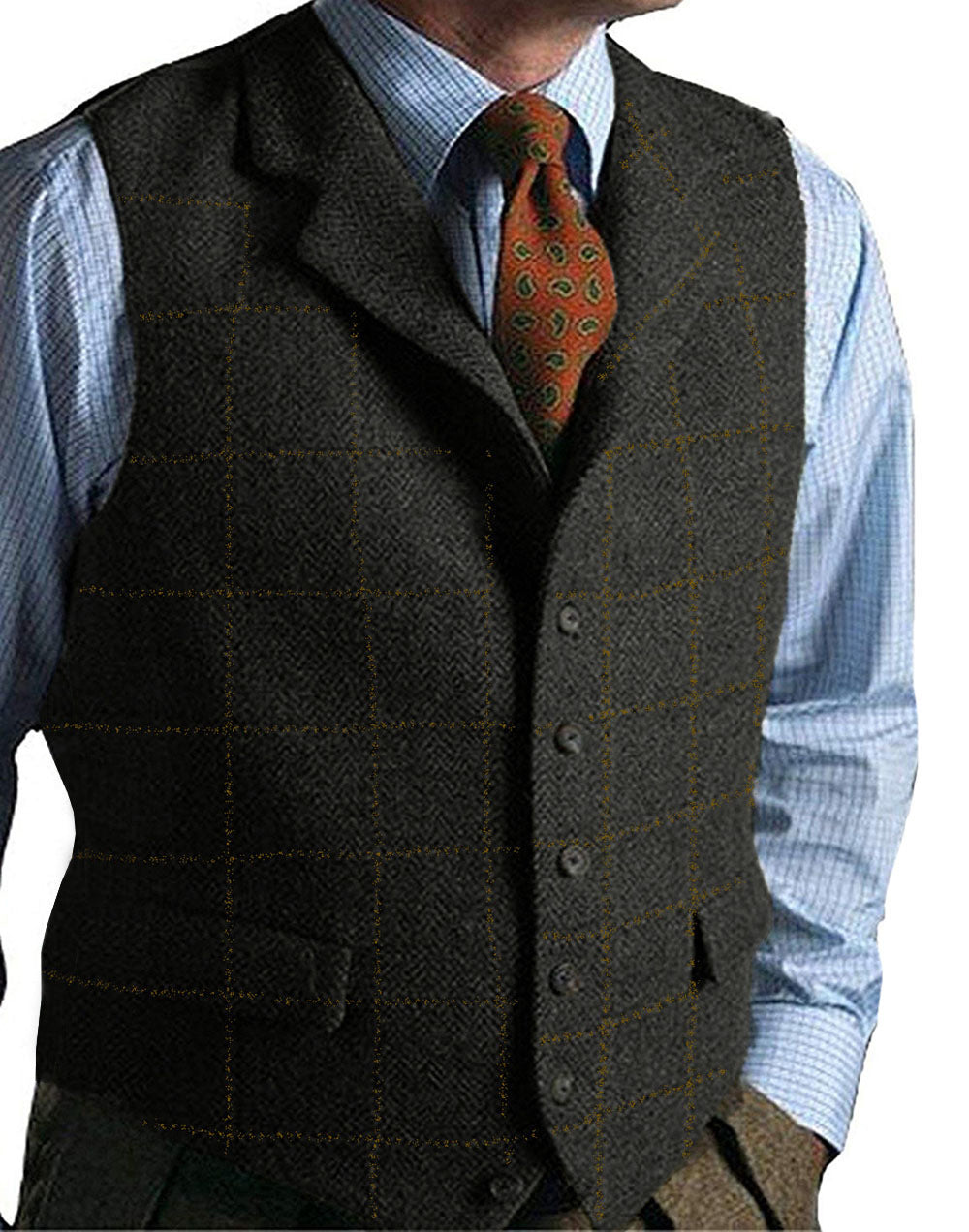 Men Suits Plaid Tweed Gilet