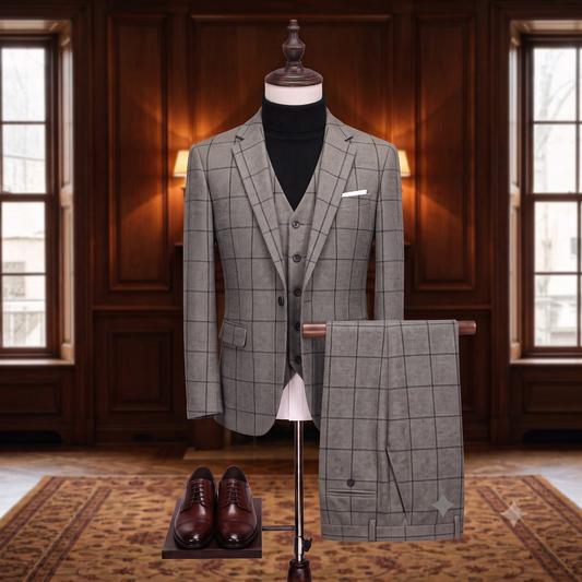 Gray checkered blazer on a white background