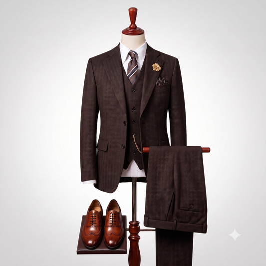 Brown Heritage Three-Piece Suit — For Timeless Elegance