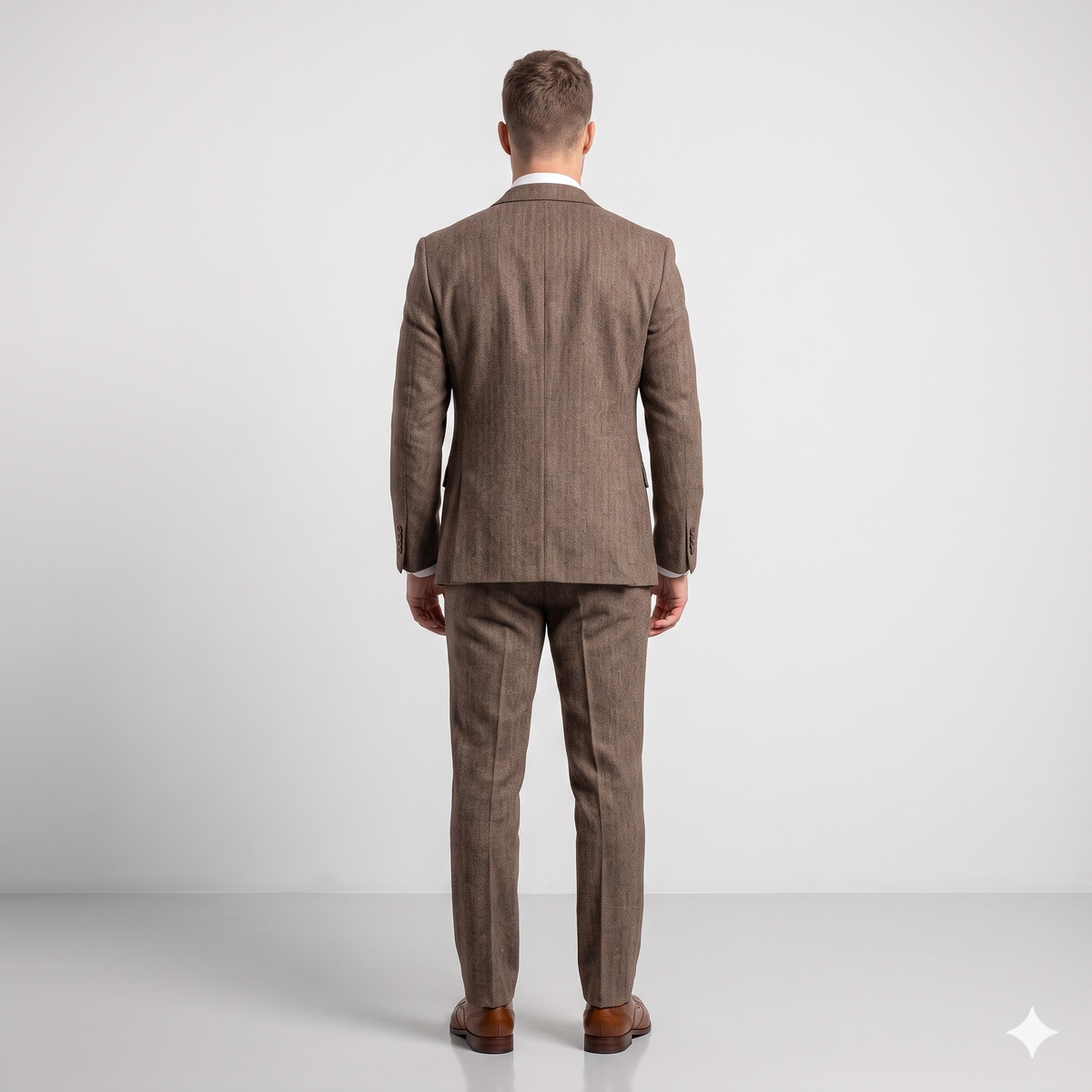 Man wearing a brown suit on a white background