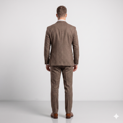 Man wearing a brown suit on a white background