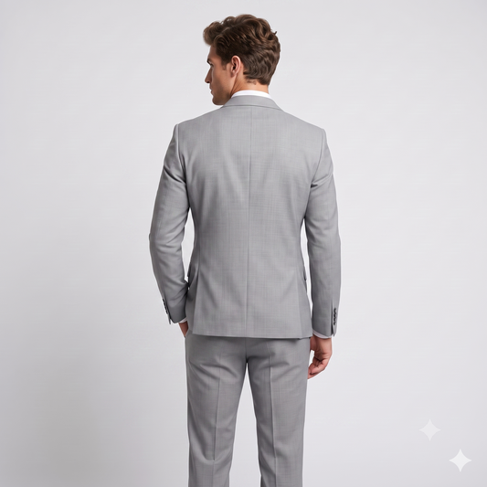 Man wearing a gray suit on a light gray background