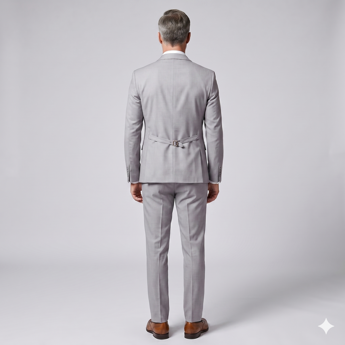 Man wearing a gray suit on a light gray background