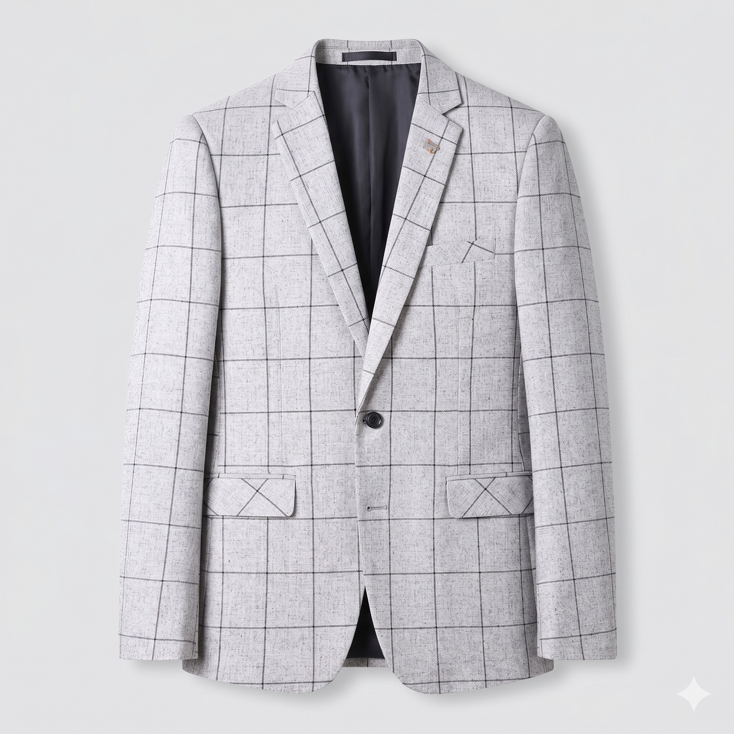 Gray checkered blazer on a light gray background