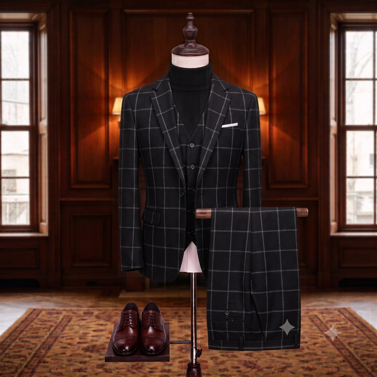 Black checkered blazer on a white background