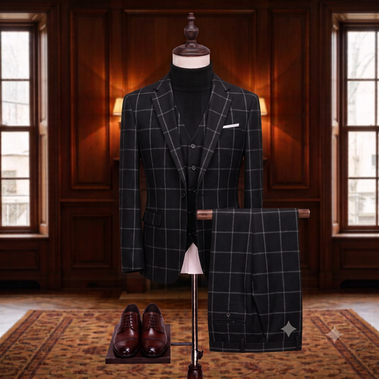Black checkered blazer on a white background