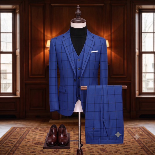 Blue checkered blazer on a white background