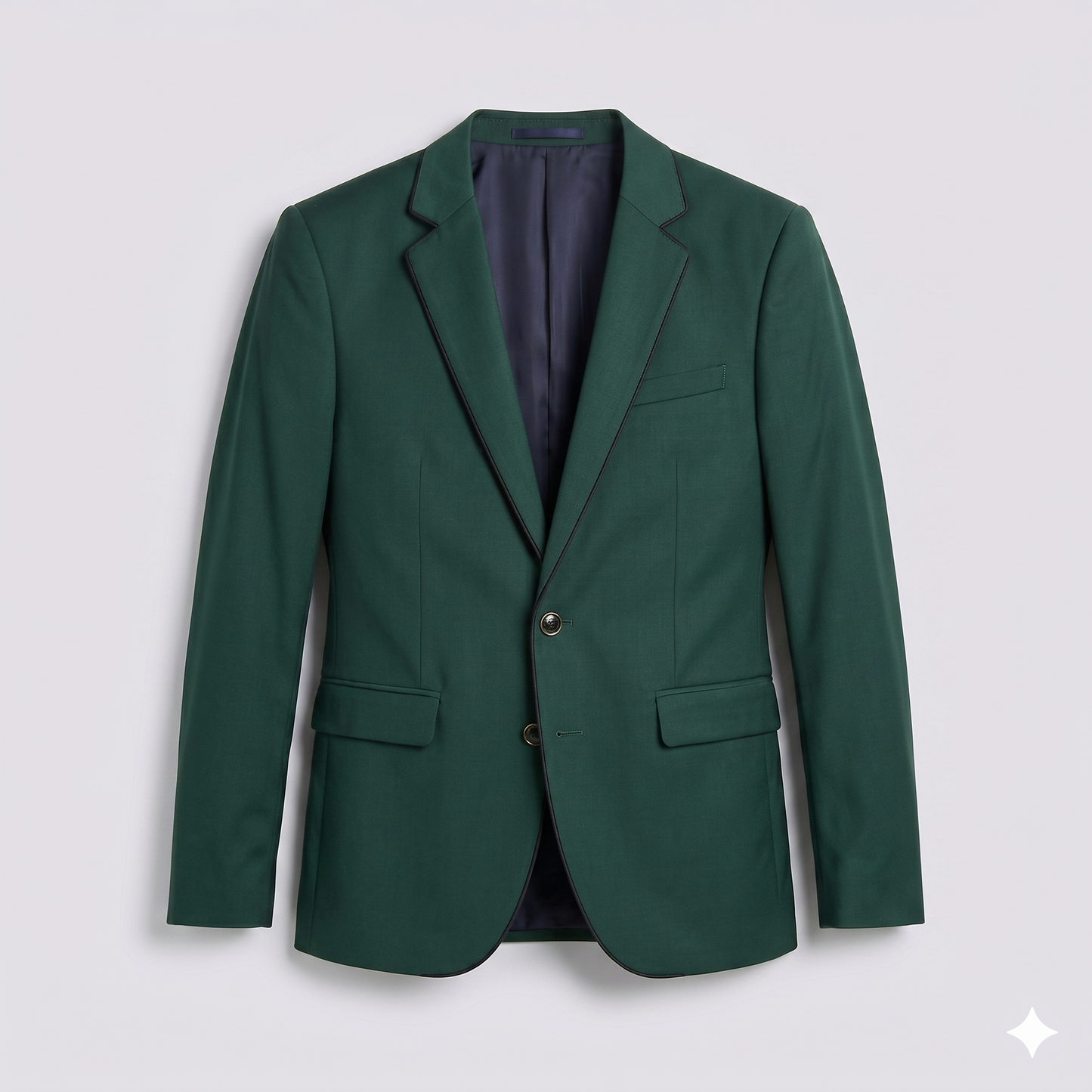 Green blazer on a light gray background