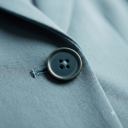 Close-up of a button on a light blue fabric