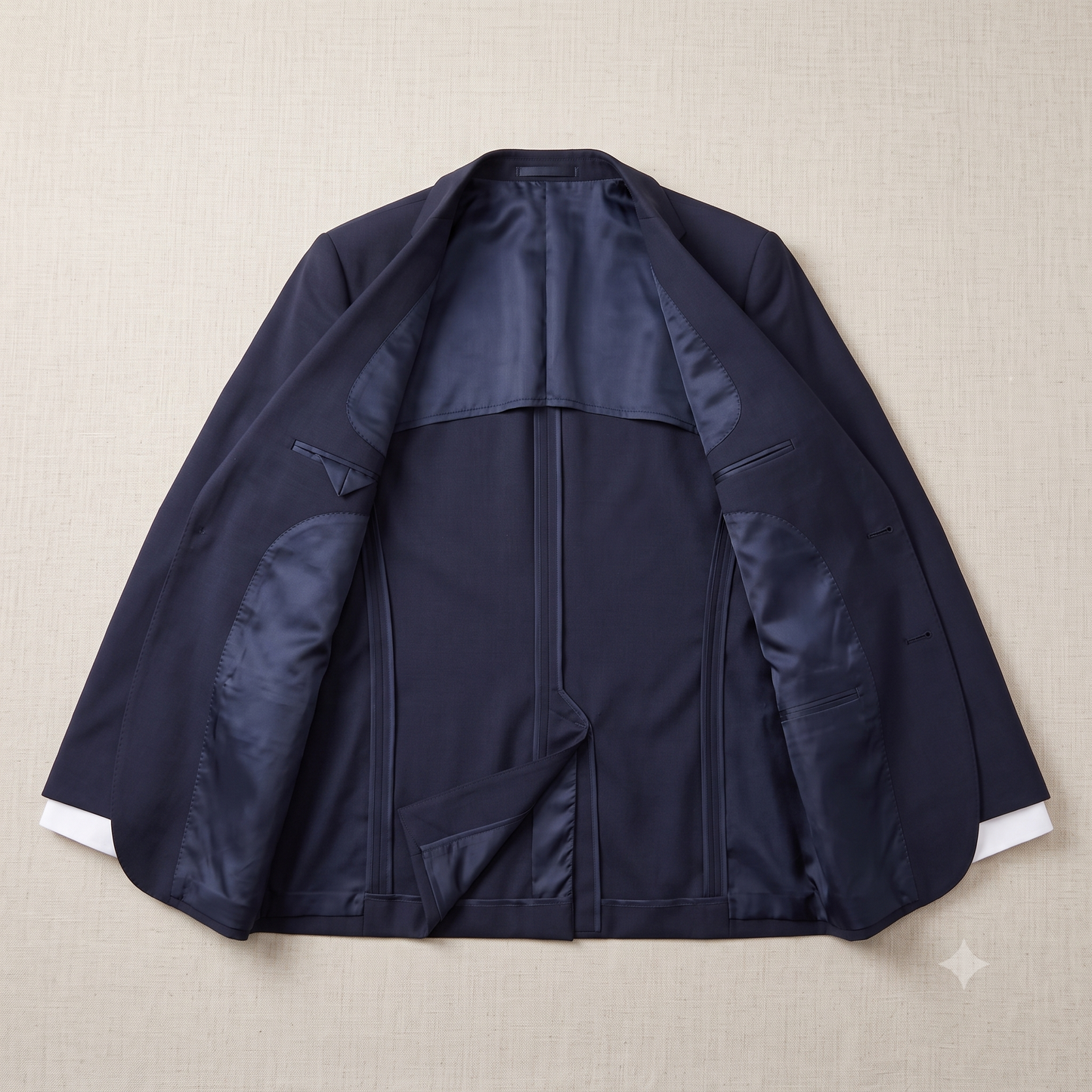 Navy blue jacket on a beige background