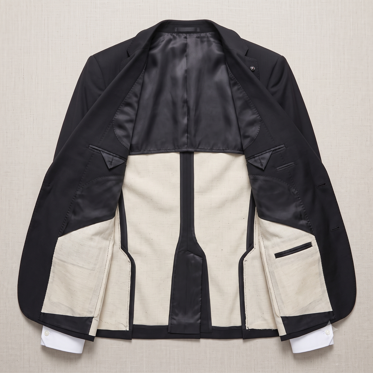 Black and beige jacket on a beige background
