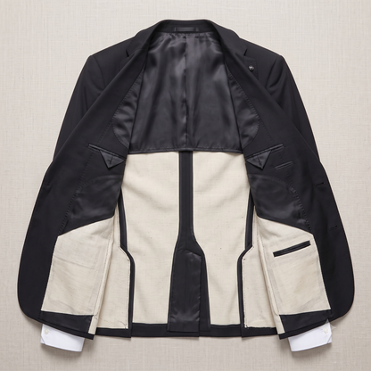 Black and beige jacket on a beige background