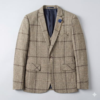 Plaid blazer on a light gray background