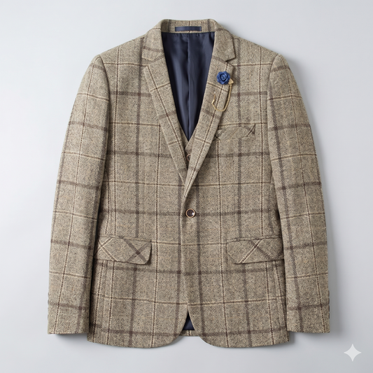 Plaid blazer on a light gray background