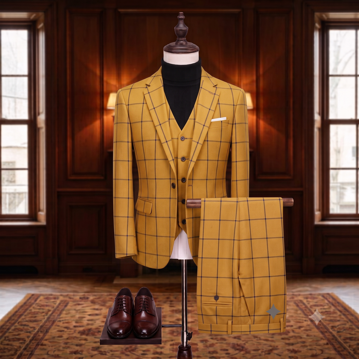 Yellow checkered blazer on a white background