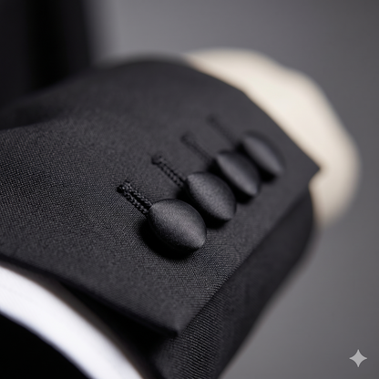 Close-up of a black glove with buttons on a blurred background