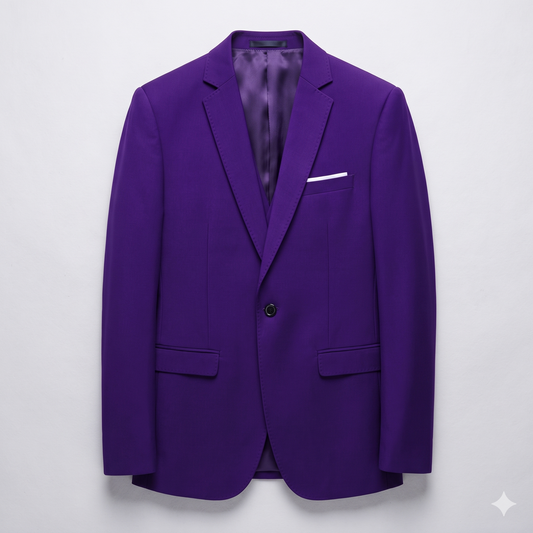 Purple blazer on a light gray background