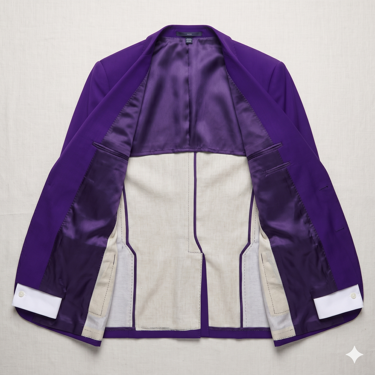 Purple and beige jacket on a light gray background