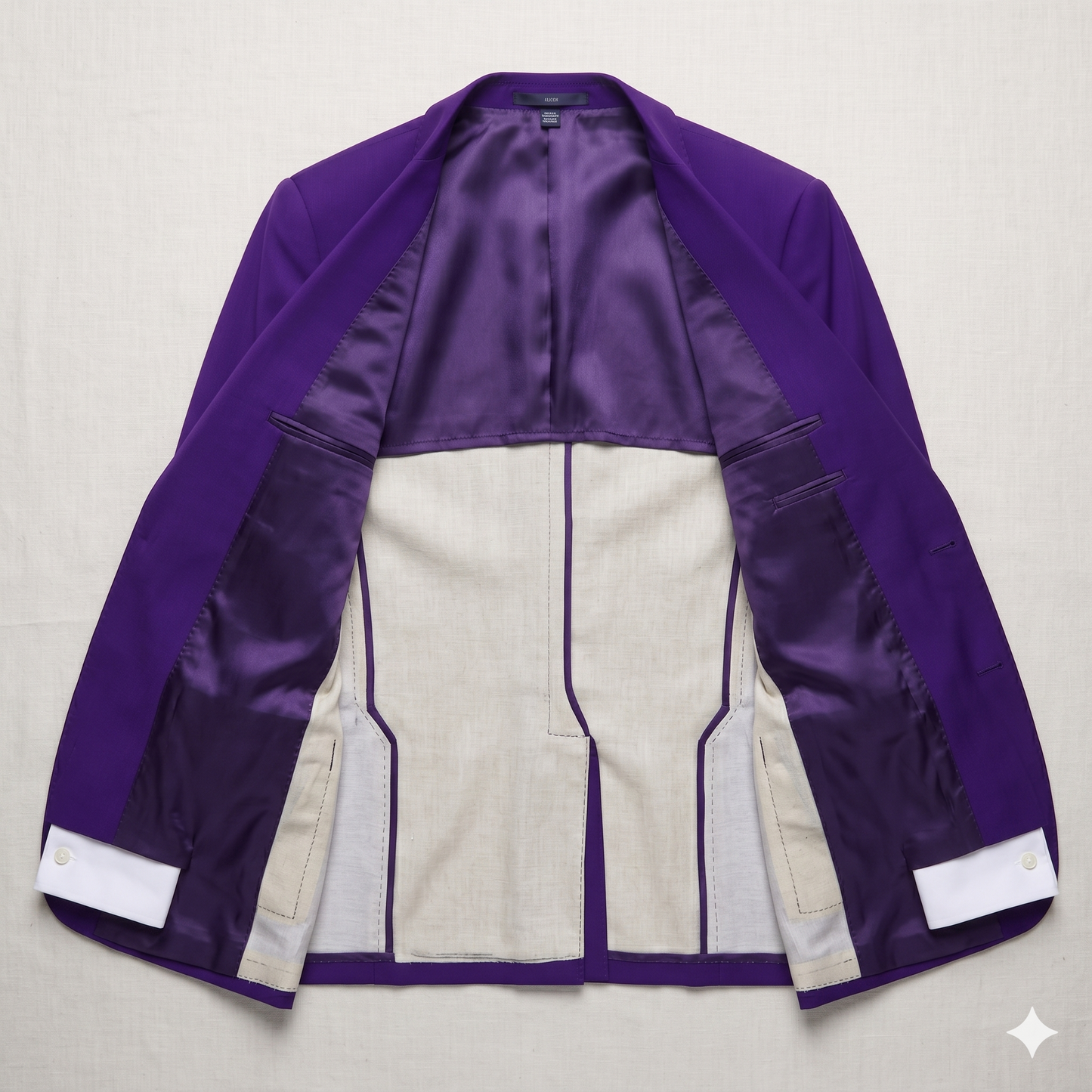 Purple and beige jacket on a light gray background