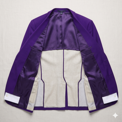 Purple and beige jacket on a light gray background