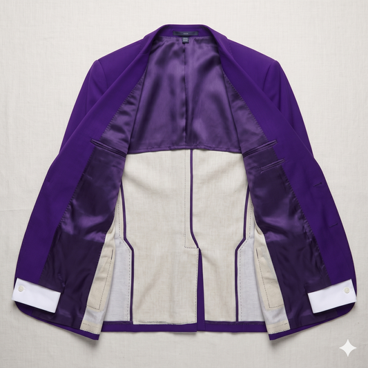 Purple and beige jacket on a light gray background