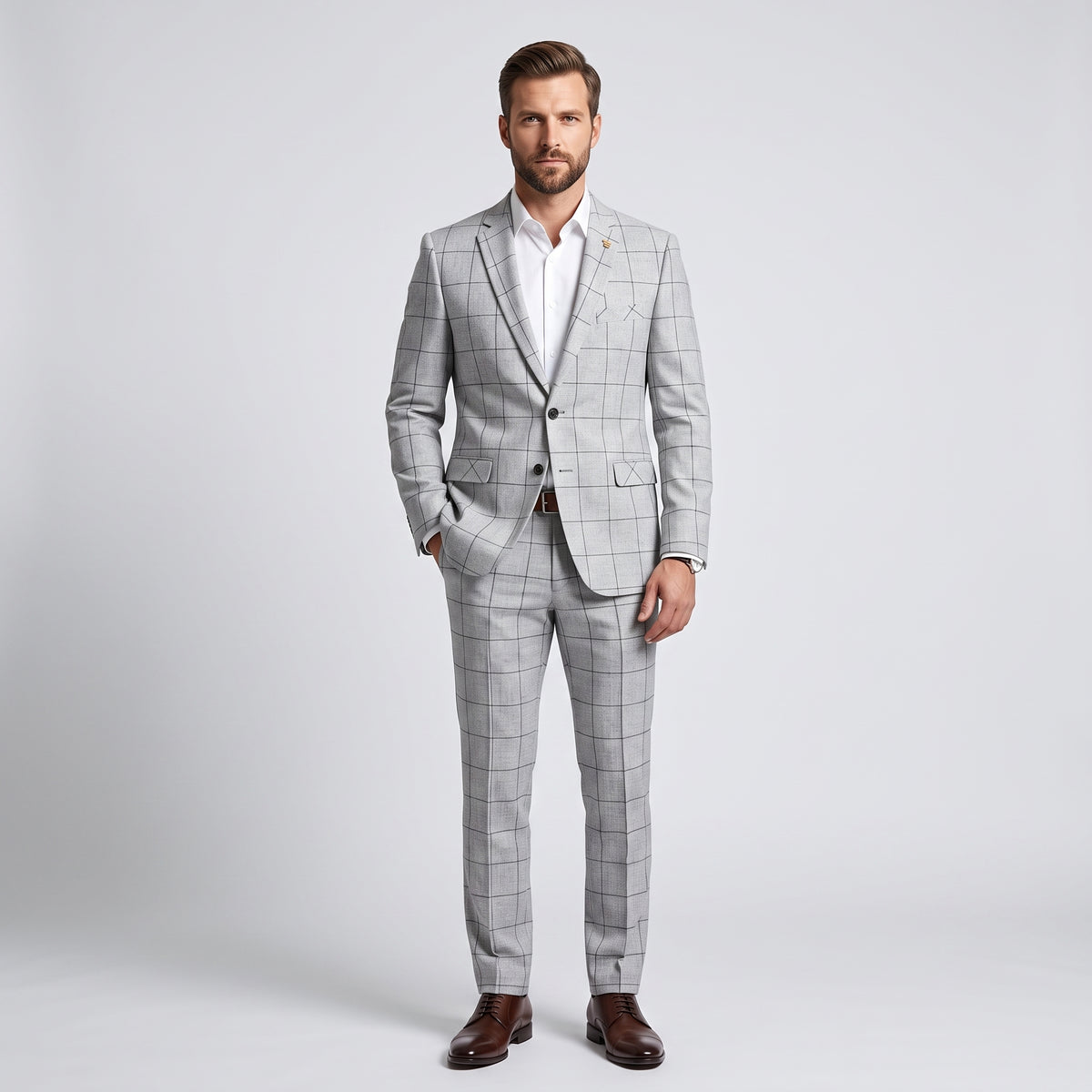 The Bergamo — Grey Windowpane Blazer